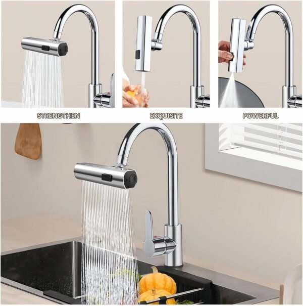 Multifunctional Kitchen Sink Waterfall Faucet He Faucet Shower 3 Water Flow Effect Modes - Image 2