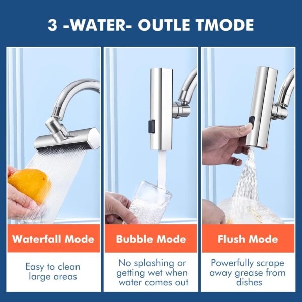 Multifunctional Kitchen Sink Waterfall Faucet He Faucet Shower 3 Water Flow Effect Modes - Image 4