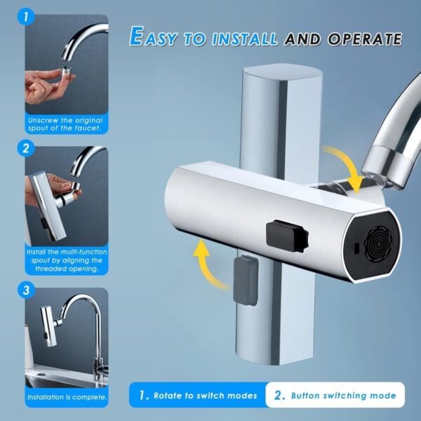 Multifunctional Kitchen Sink Waterfall Faucet He Faucet Shower 3 Water Flow Effect Modes - Image 5